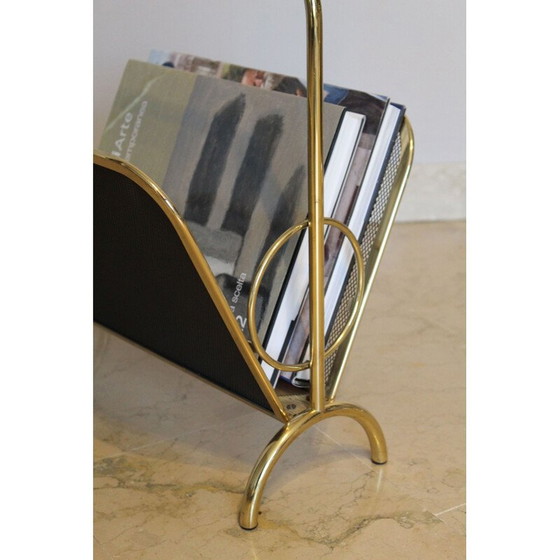 Image 1 of Vintage brass and black lacquered metal magazine rack, Italy 1970