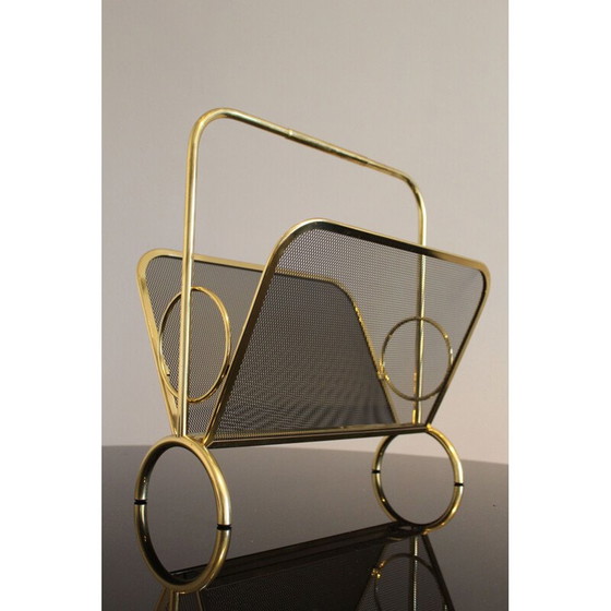 Image 1 of Vintage brass and black lacquered metal magazine rack, Italy 1970