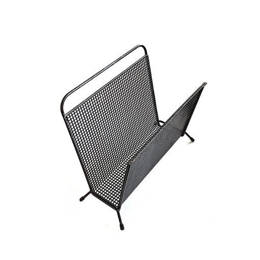 Mid-Century Perforated Metal Magazine Rack & Shelf, Set of 2