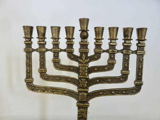 Image 1 of Hanukkah Menorah Candleholder 9 Candles, Brass, 1960