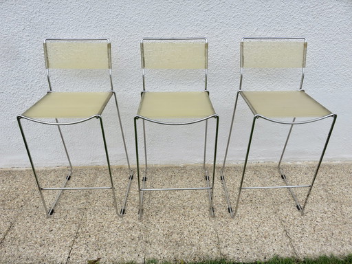 Set of 3 high spaghetti stools with backrest