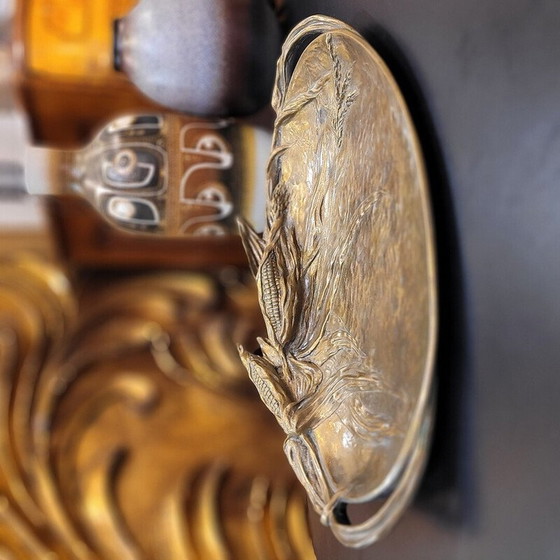 Image 1 of Vintage decorative bronze tray with cereal plant motifs by Albert Marionnet