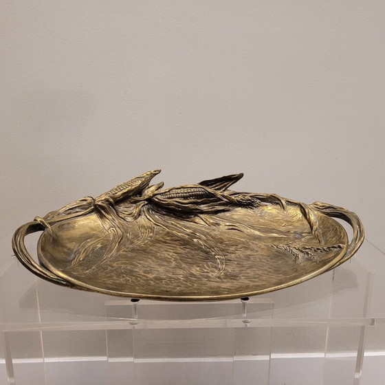 Image 1 of Vintage decorative bronze tray with cereal plant motifs by Albert Marionnet