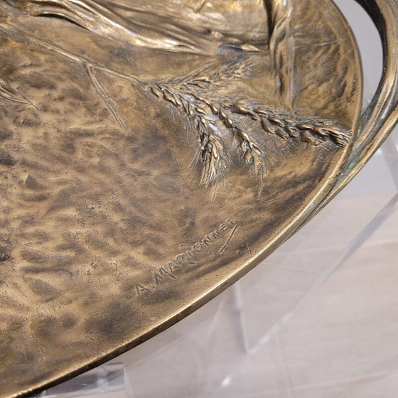 Image 1 of Vintage decorative bronze tray with cereal plant motifs by Albert Marionnet