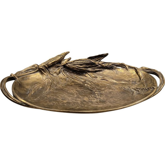 Image 1 of Vintage decorative bronze tray with cereal plant motifs by Albert Marionnet