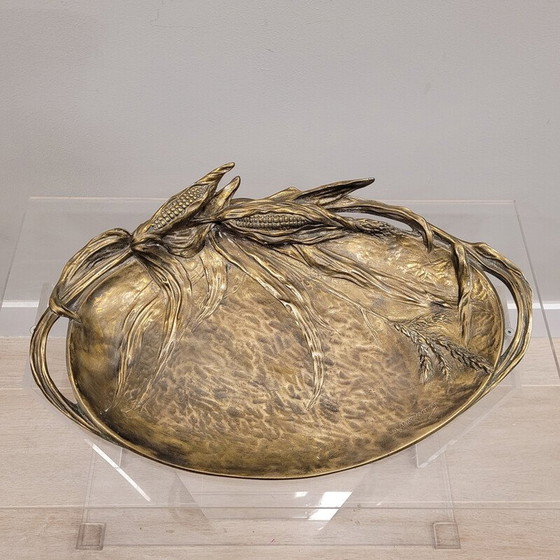 Image 1 of Vintage decorative bronze tray with cereal plant motifs by Albert Marionnet