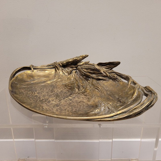 Image 1 of Vintage decorative bronze tray with cereal plant motifs by Albert Marionnet
