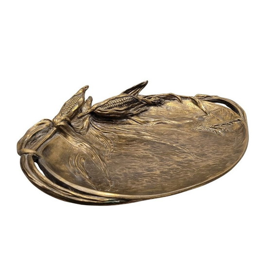 Image 1 of Vintage decorative bronze tray with cereal plant motifs by Albert Marionnet