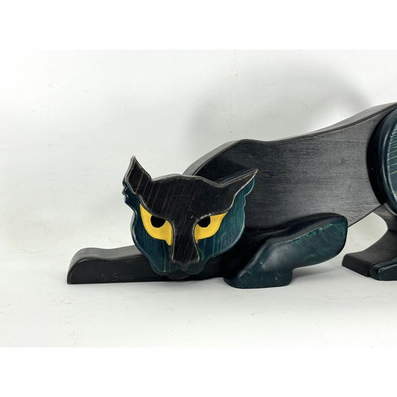 Image 1 of Vintage black panther sculpture in thick wood, Italy 1980