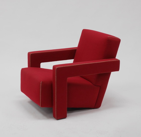 Image 1 of Cassina 2 Utrecht 637 New Never Used In Tomato Red Wool Cloth ( Serie 13L ) Horse Stitching