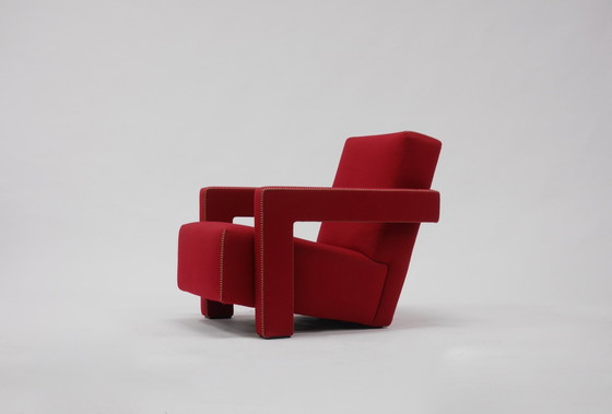 Image 1 of Cassina 2 Utrecht 637 New Never Used In Tomato Red Wool Cloth ( Serie 13L ) Horse Stitching