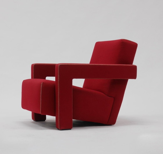 Image 1 of Cassina 2 Utrecht 637 New Never Used In Tomato Red Wool Cloth ( Serie 13L ) Horse Stitching