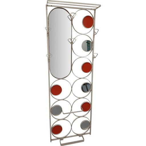 Vintage metal wall checkroom with mirror, 1970