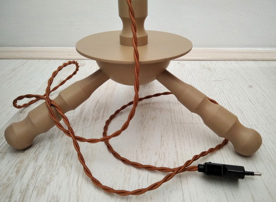 Image 1 of Vintage Warm Beige Turned Wood Floor Lamp