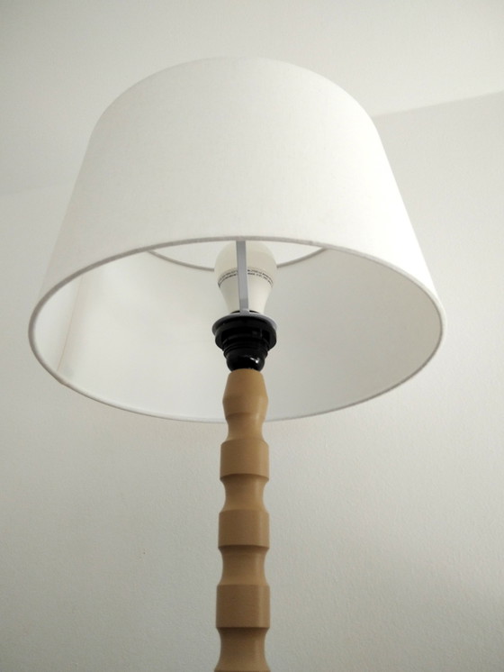 Image 1 of Vintage Warm Beige Turned Wood Floor Lamp