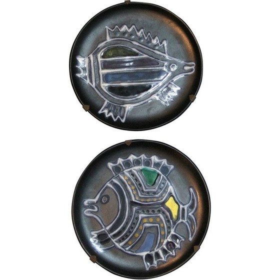 Image 1 of Coppia di piatti in ceramica d'epoca di René Neveu, Francia