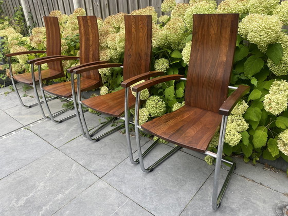 Image 1 of 4x Vintage Wooden Sleigh Chairs