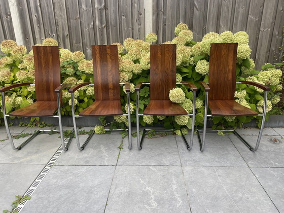 Image 1 of 4x Vintage Wooden Sleigh Chairs