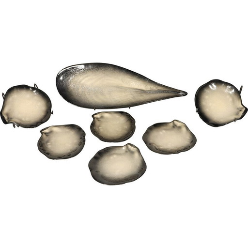 Vintage ceramic service in the shape of a shell by Pol Chambost, France 1950