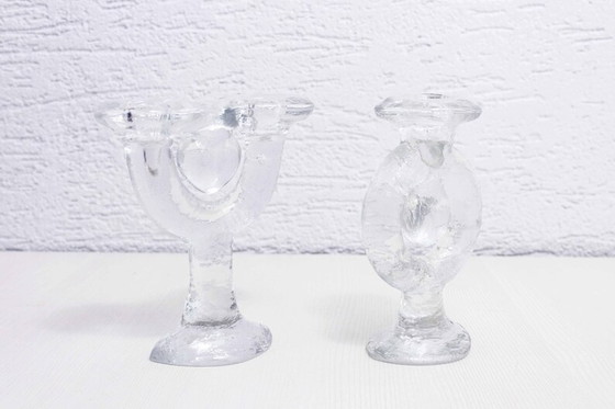 Image 1 of Glass candlesticks duo designed by Staffan Gellerstedt for the Swedish manufacturer Pukeberg.