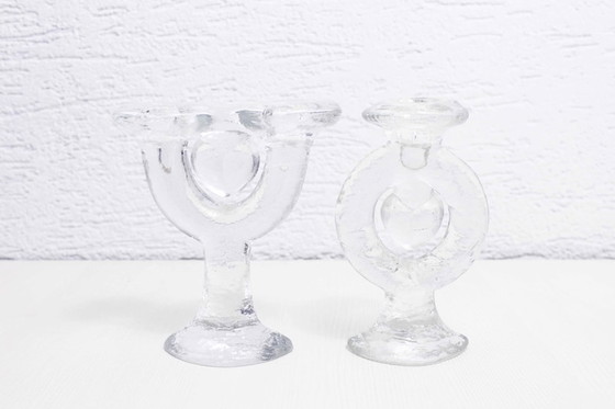 Image 1 of Glass candlesticks duo designed by Staffan Gellerstedt for the Swedish manufacturer Pukeberg.