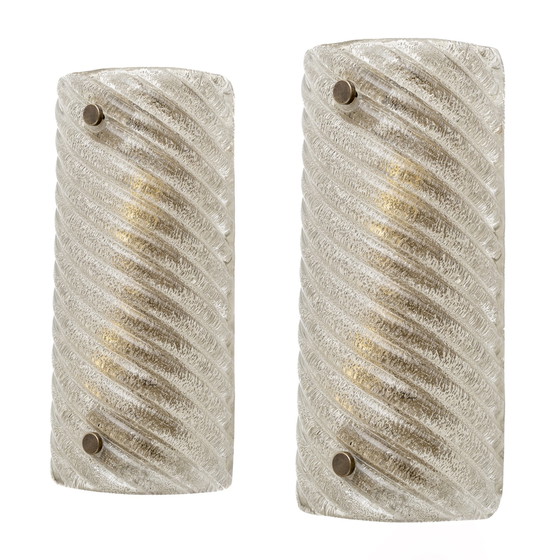 Image 1 of Pair Of Barovier & Toso Style Modern Murano Glass Smoked Twisted Sconces /Cm H30