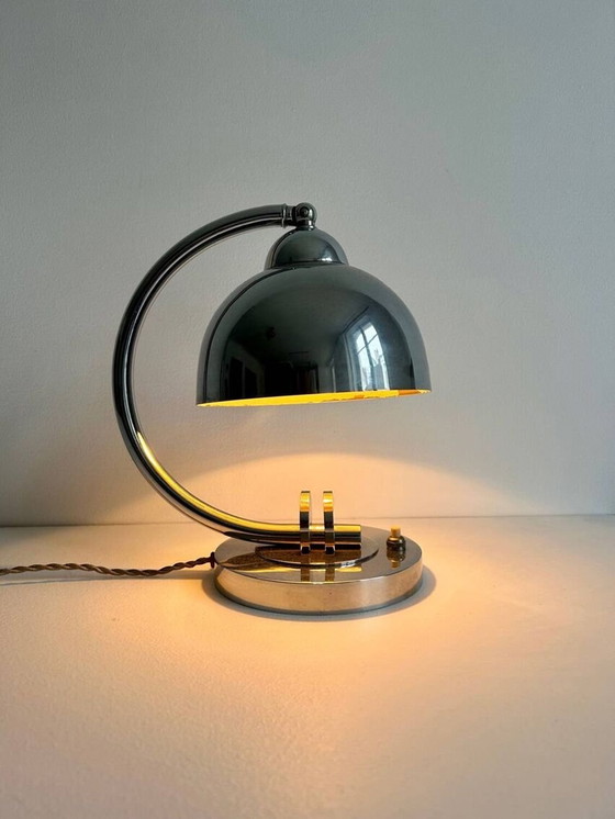 Image 1 of Modernist Chromed Metal Table Lamp - France 1930