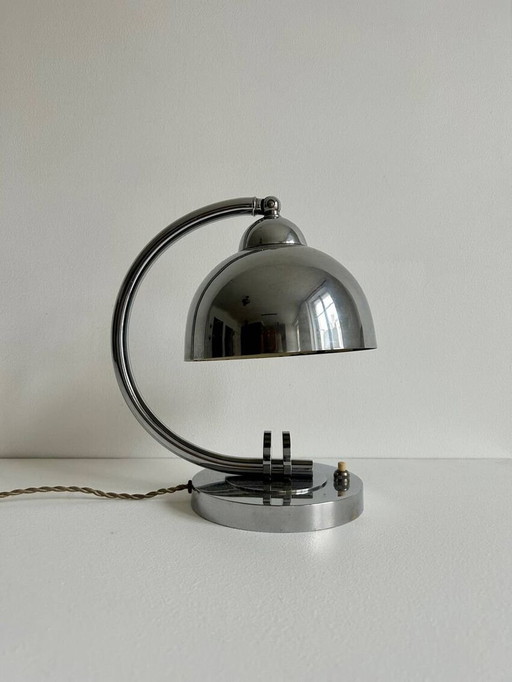 Modernist Chromed Metal Table Lamp - France 1930