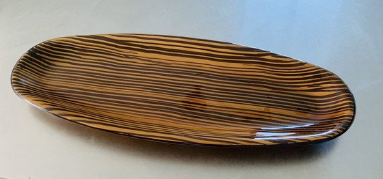 Image 1 of Mid-Century Oval Hand-Painted Ceramic Domino Series Serving Platter From Sarreguemines, France