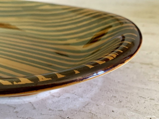 Image 1 of Mid-Century Oval Hand-Painted Ceramic Domino Series Serving Platter From Sarreguemines, France