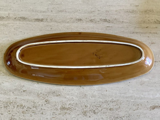 Image 1 of Mid-Century Oval Hand-Painted Ceramic Domino Series Serving Platter From Sarreguemines, France