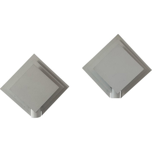 Pair of vintage wall lamp in white lacquered metal, Netherlands 1970