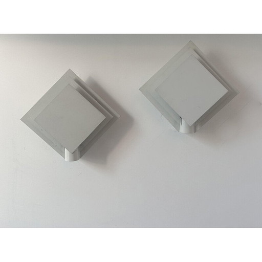 Pair of vintage wall lamp in white lacquered metal, Netherlands 1970