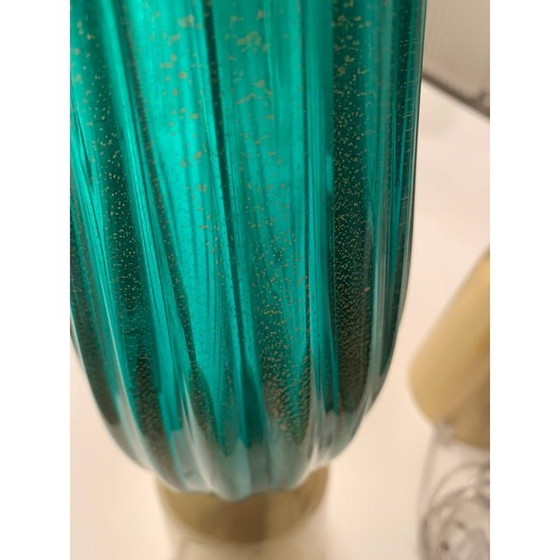 Image 1 of Contemporary Sea-Green Murano Glass Table Lamp With Shade