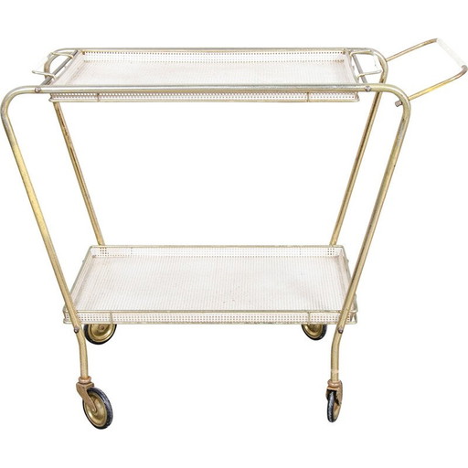 Vintage serving trolley in brass and metal, Italy 1950