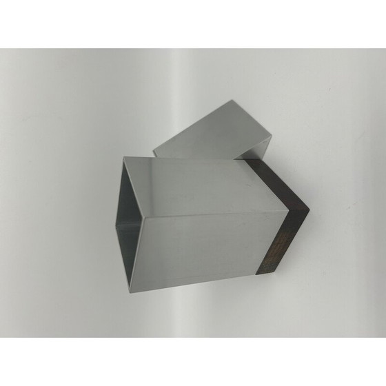 Image 1 of Portapenne vintage in metallo spazzolato e legno, 1970