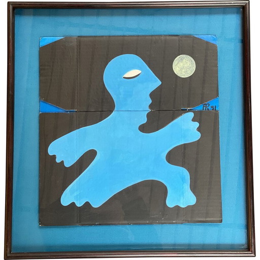 Cuadro vintage "L'homme bleu" de Alain Rothstein, 1991