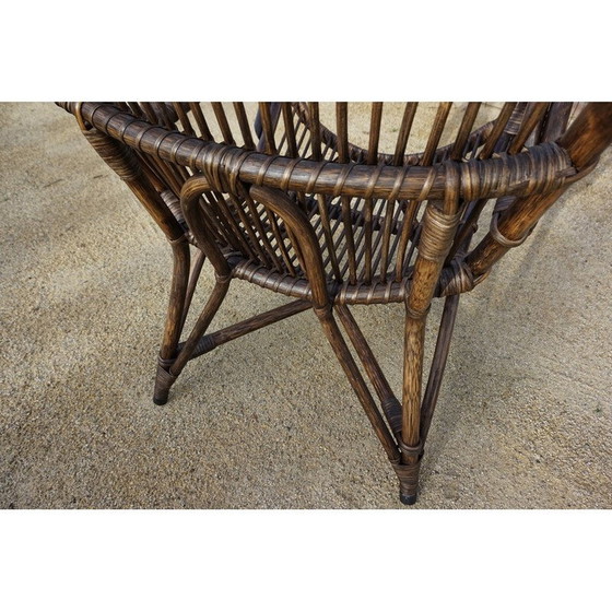 Image 1 of Vintage bamboo and leather "sculptural fan back" lounge chair, 1960s