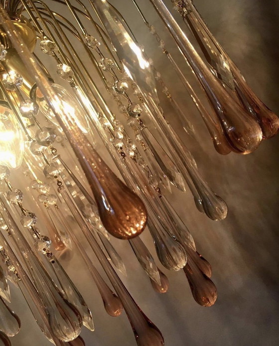 Image 1 of Vintage pink chandelier pendant lamp XL size gold frame