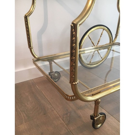 Image 1 of Vintage brass and glass table on wheels by Jasen, France 1940