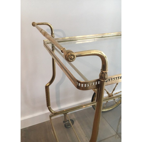 Image 1 of Vintage brass and glass table on wheels by Jasen, France 1940