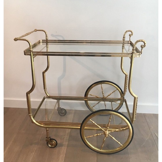 Image 1 of Vintage brass and glass table on wheels by Jasen, France 1940