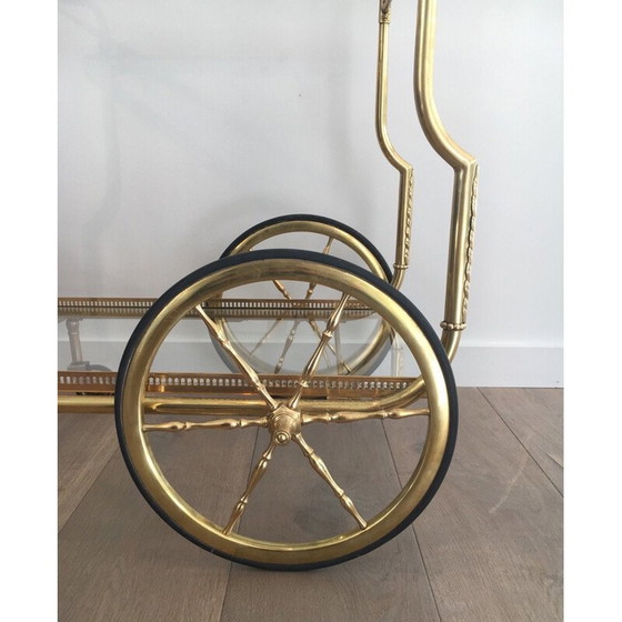 Image 1 of Vintage brass and glass table on wheels by Jasen, France 1940