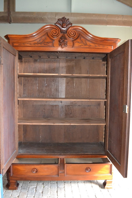 Large Antique Mahogany Crested Cabinet