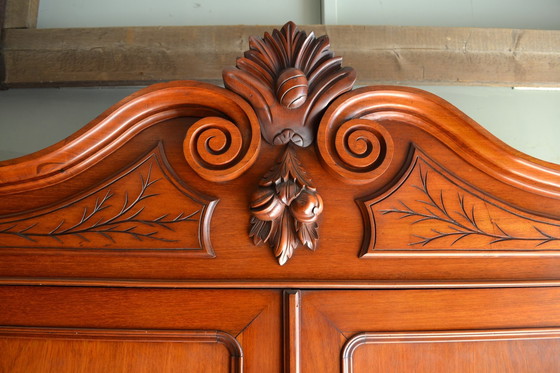 Image 1 of Large Antique Mahogany Crested Cabinet