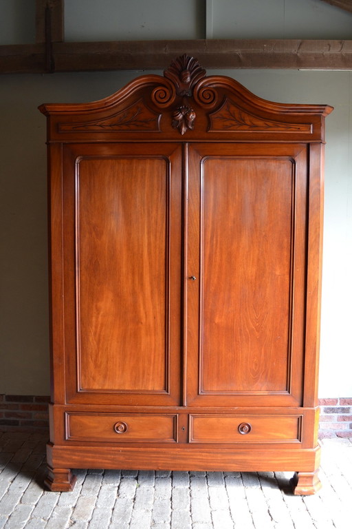 Large Antique Mahogany Crested Cabinet