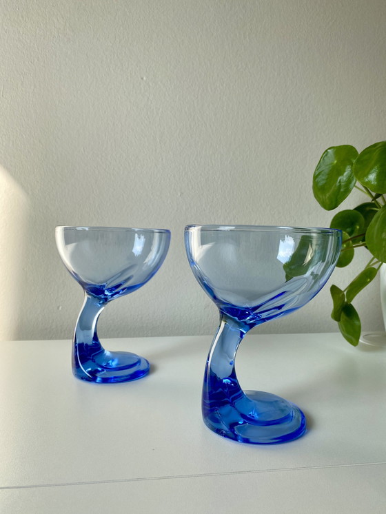 Image 1 of 2x Vintage Bormioli Rocco Jerba Dessert Bowls - Cobalt Blue Glass