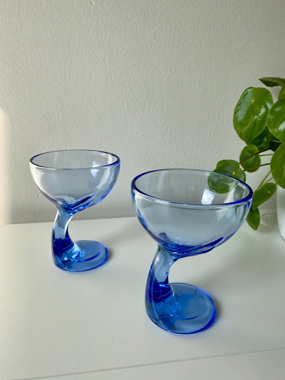 Image 1 of 2x Vintage Bormioli Rocco Jerba Dessert Bowls - Cobalt Blue Glass