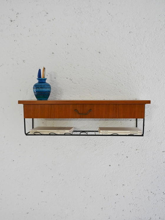 Image 1 of Vintage Scandinavian Floating Teak Nightstand With Drawer And Shelf
