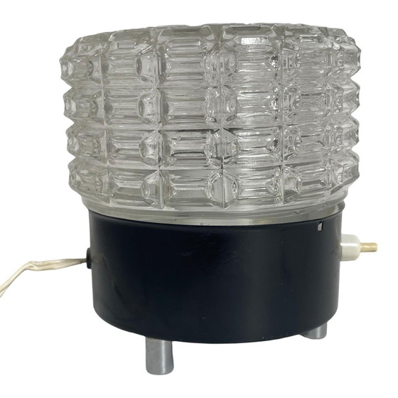 Image 1 of Vintage - Ca. 1970'S - Pressed Glass And Metal Base Supported On Chrome Feet - Table Lamp